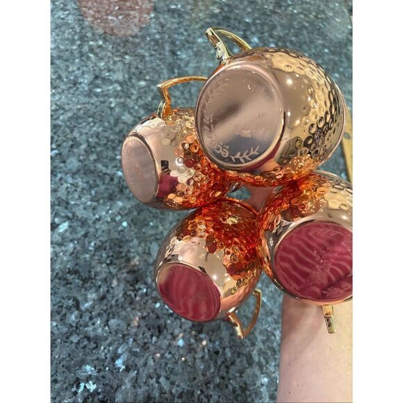 Set of 4 Eco One Hammered Copper Moscow Mule Mugs – Silver Stainless Steel Inter - Picture 4 of 8